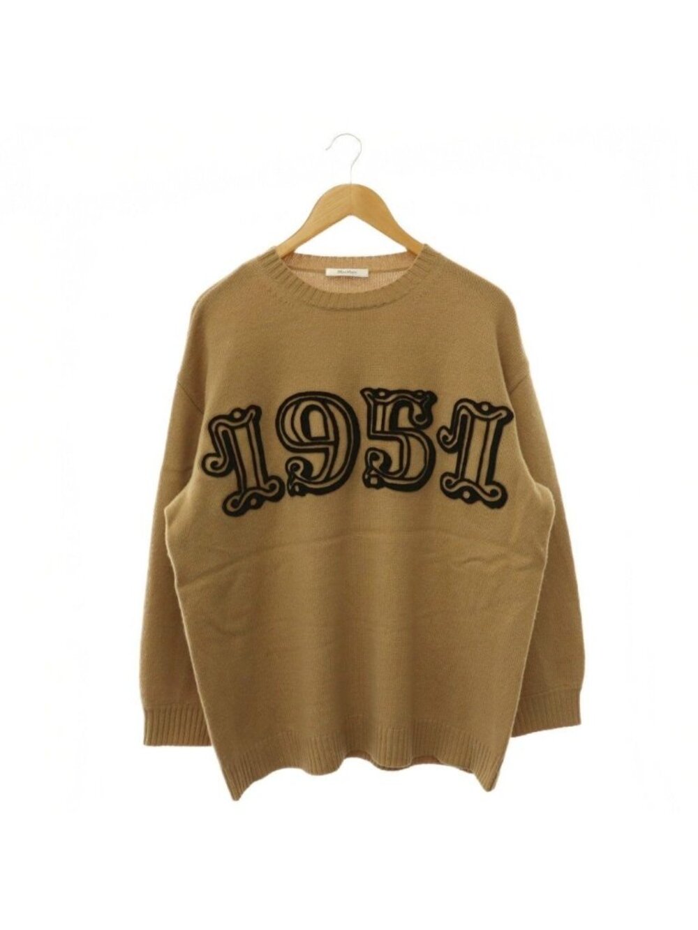 Max Mara Crew Neck Knit Sweater Long Sleeve Cashmere Blend Beige Black M
